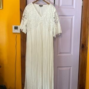 White Crepe Full Length Dress with Lace Bodice